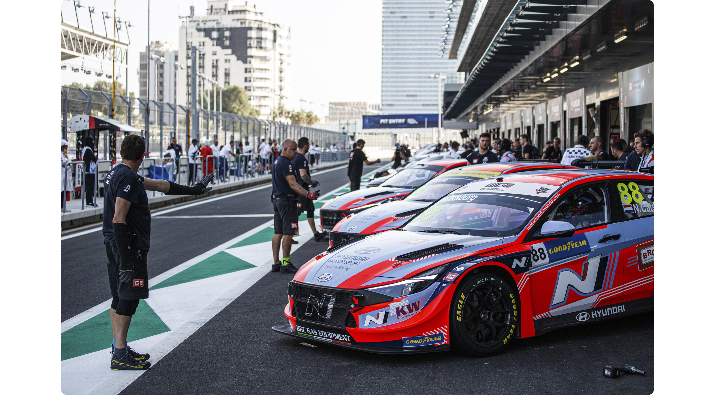 Elantra N TCR lined up at the paddock