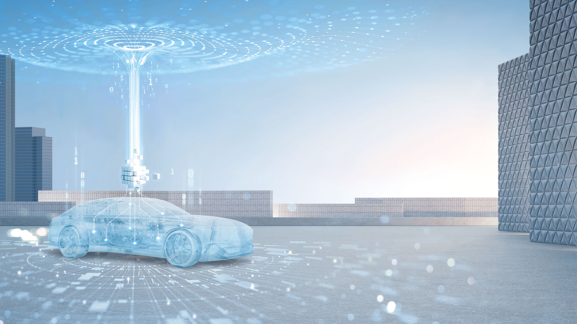 소프트웨어로 연결된 자동차 일러스트 이미지-main