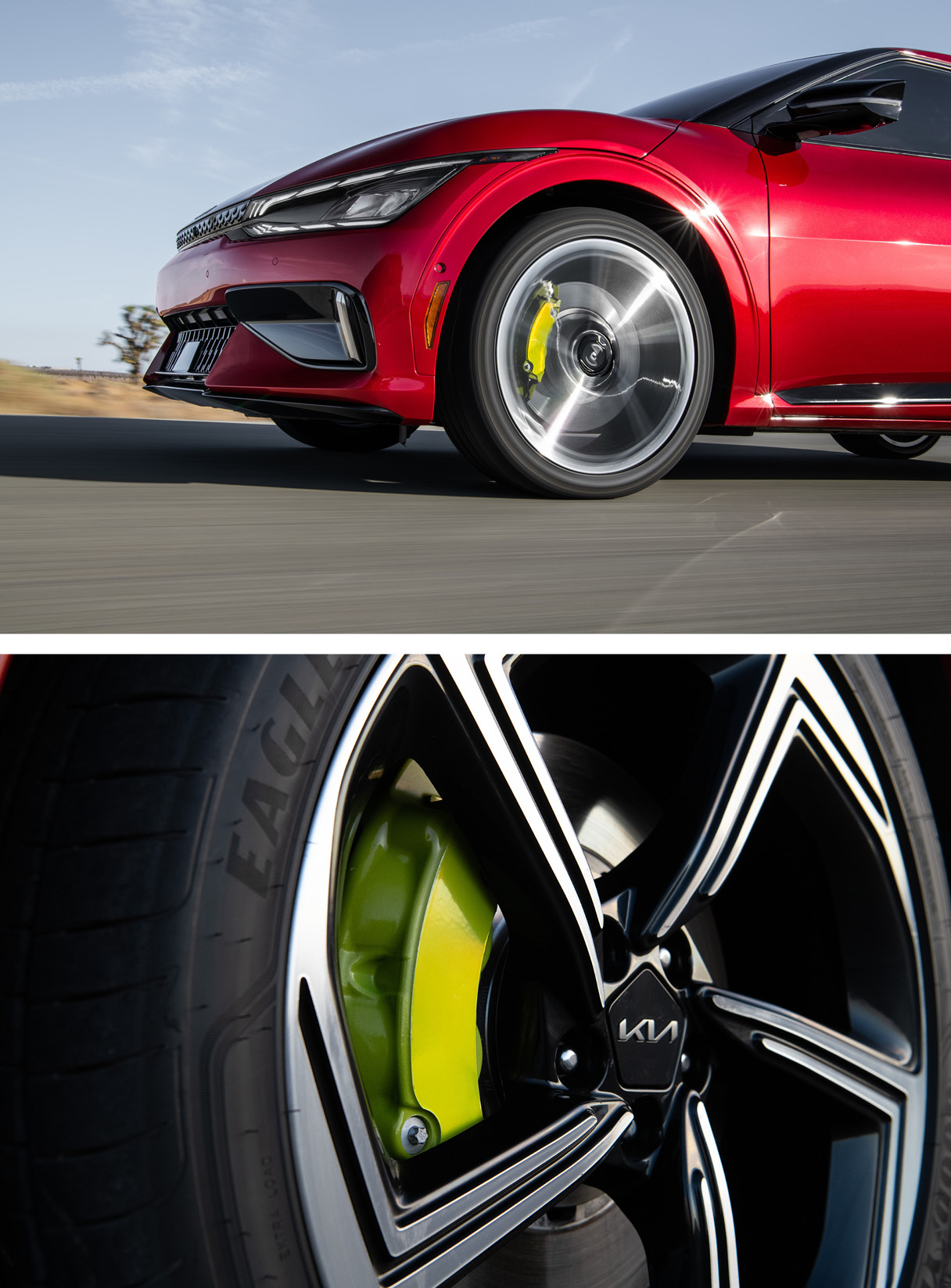Photos highlighting the wheels of the Kia EV6 GT