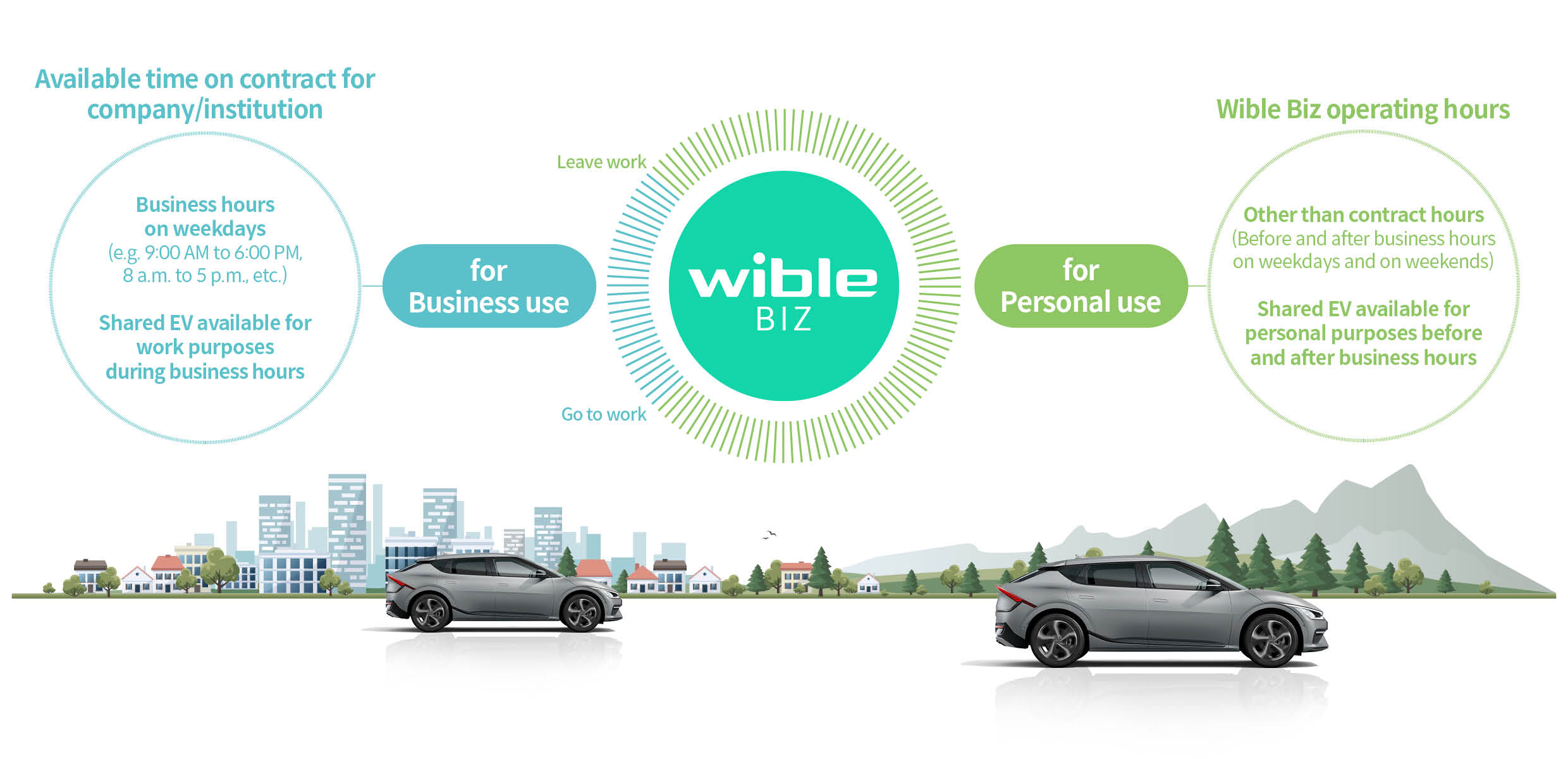 Infographic summarizing Wible Biz service features