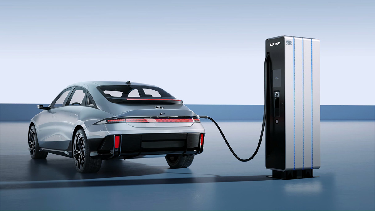 a view of a charging electric vehicle