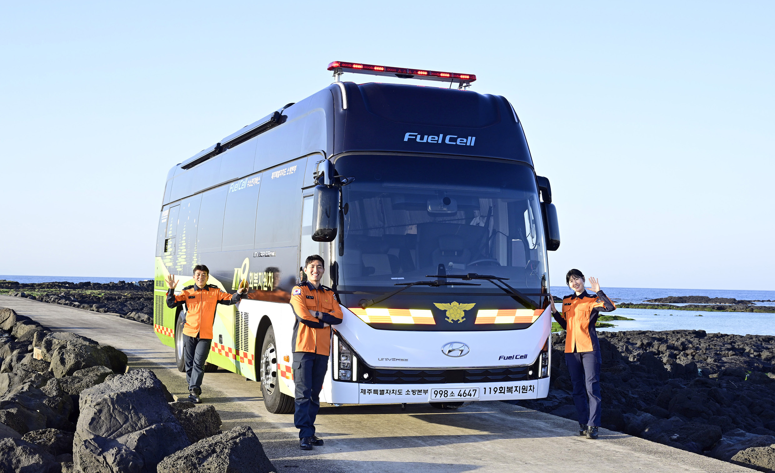 Firefighter Recovery Support Hydrogen Electric Buses and Firefighters