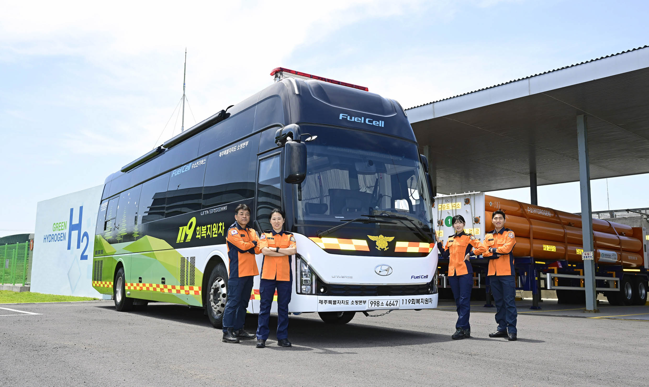 Firefighter Recovery Support Hydrogen Electric Buses and Firefighters