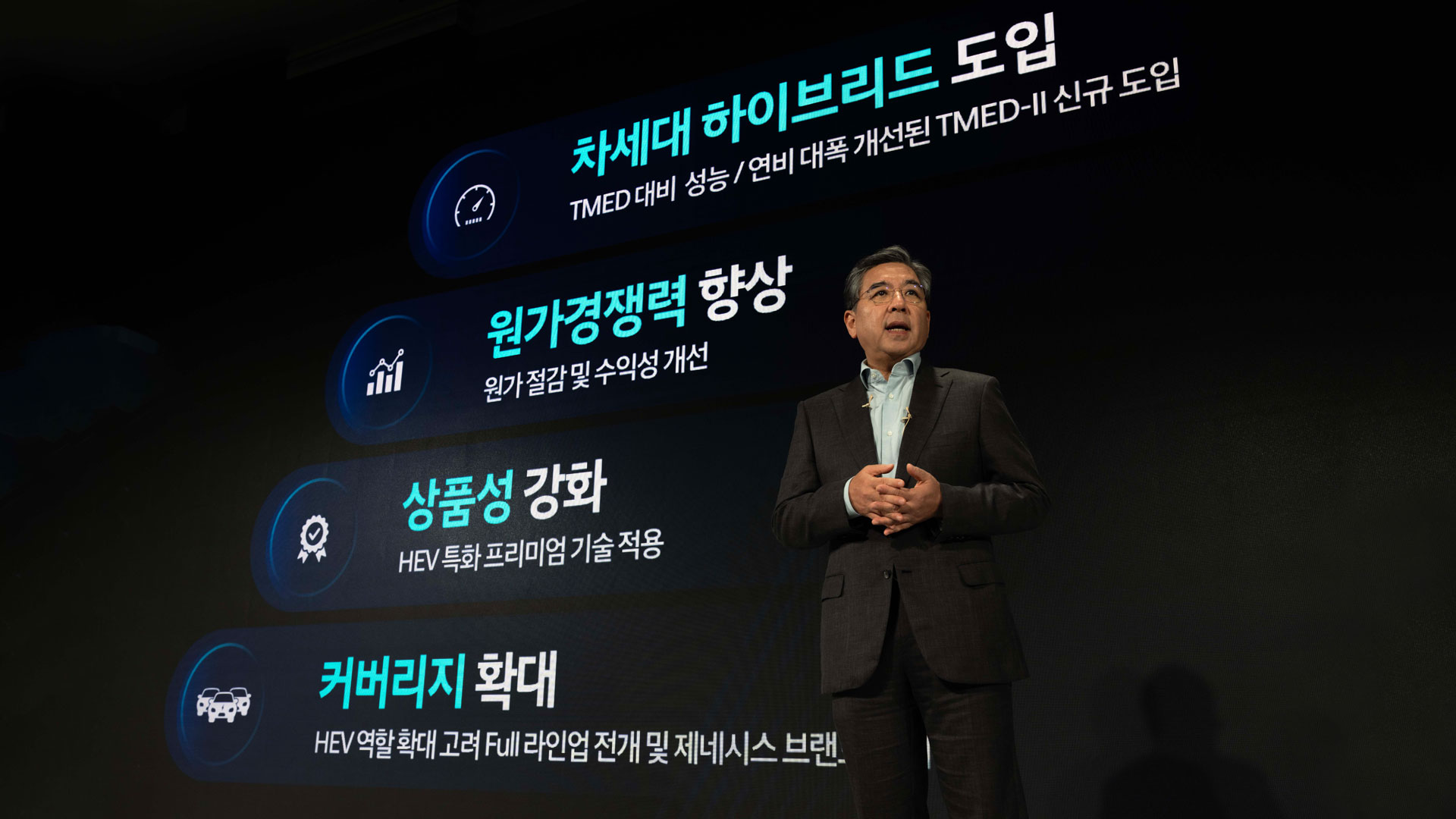 현대자동차 대표이사 장재훈 사장이 발표하는 모습
