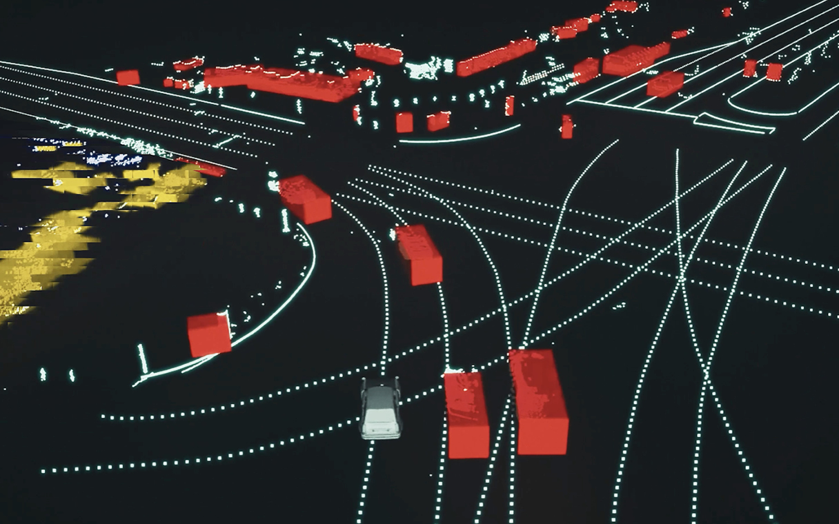 Graphic of the vision sensor that recognizes the road environment