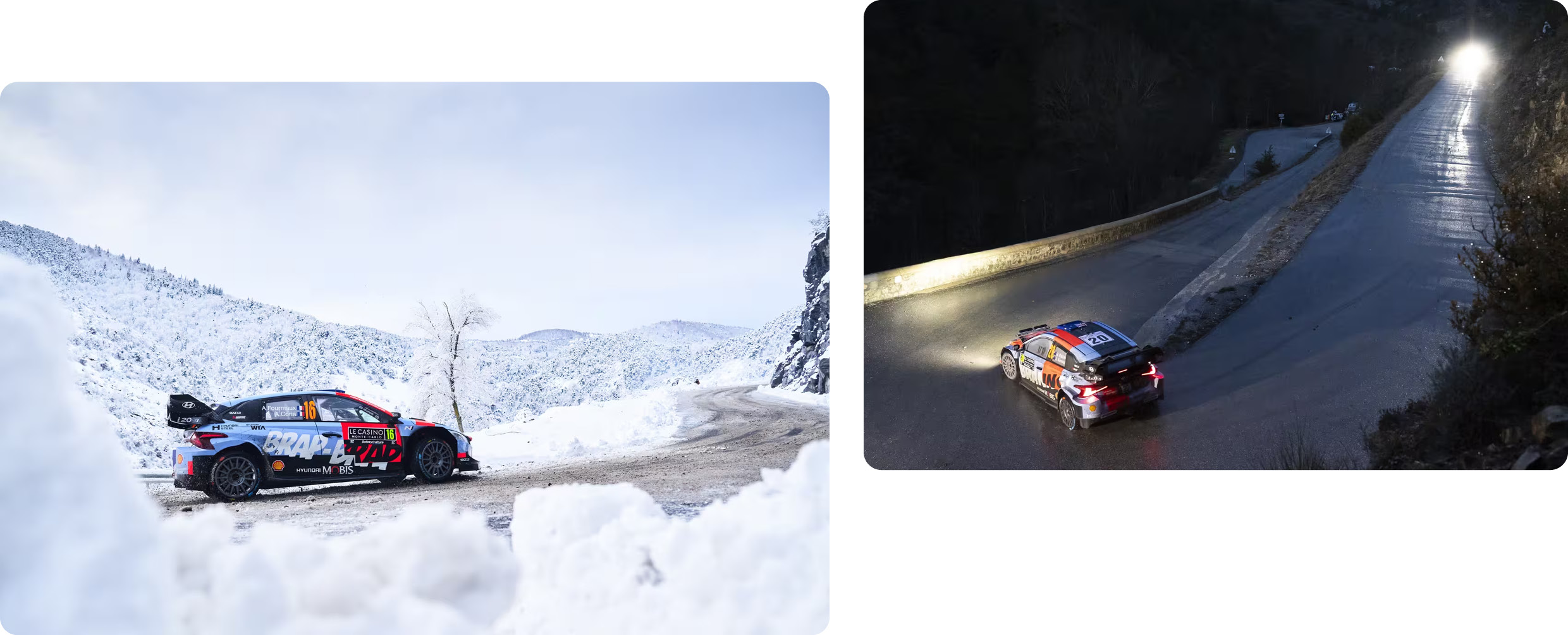 i20 N Rally car driving on snowy road