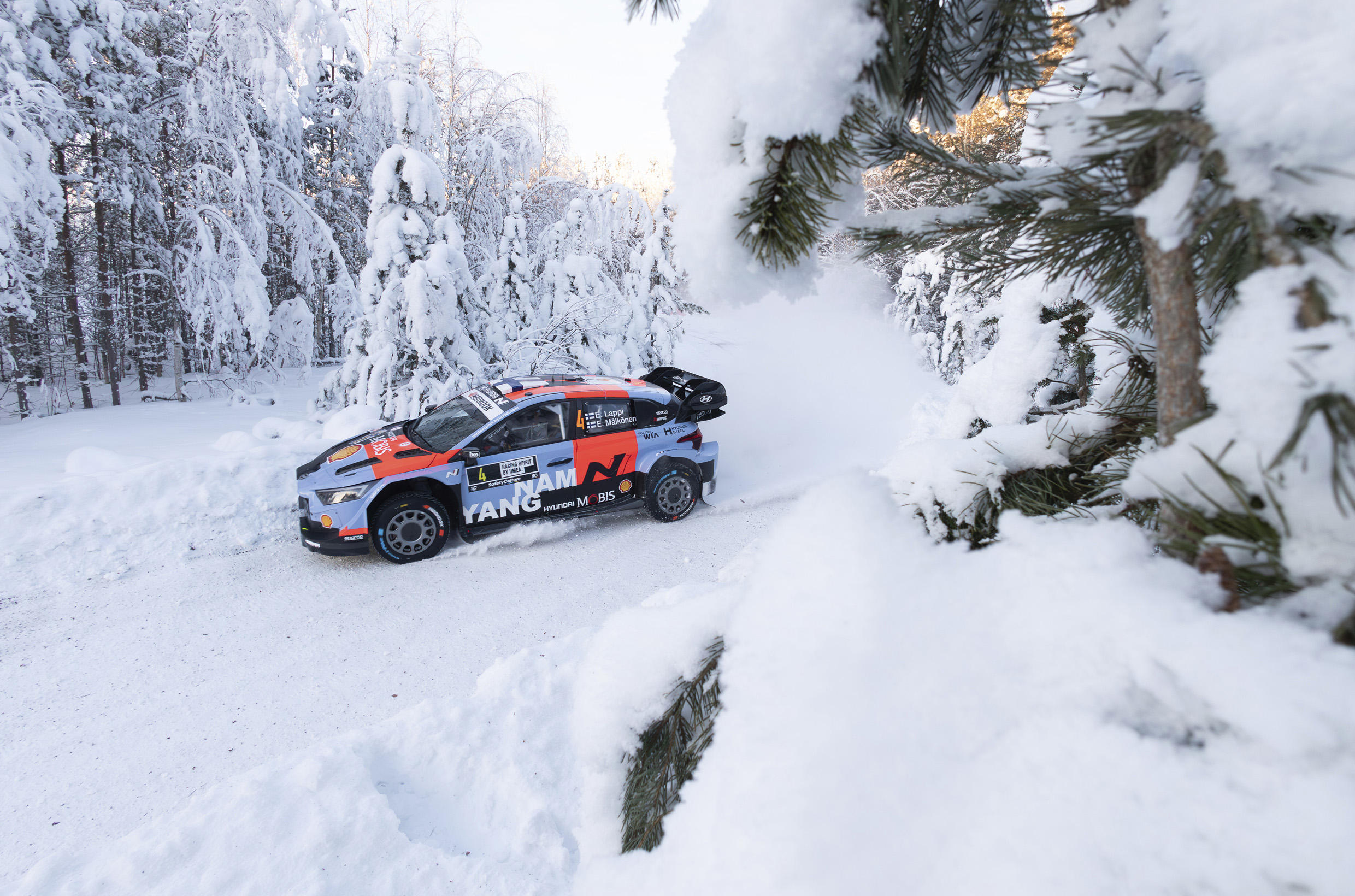 Hyundai i20N Rally1 Vehicle running Through the Snow
