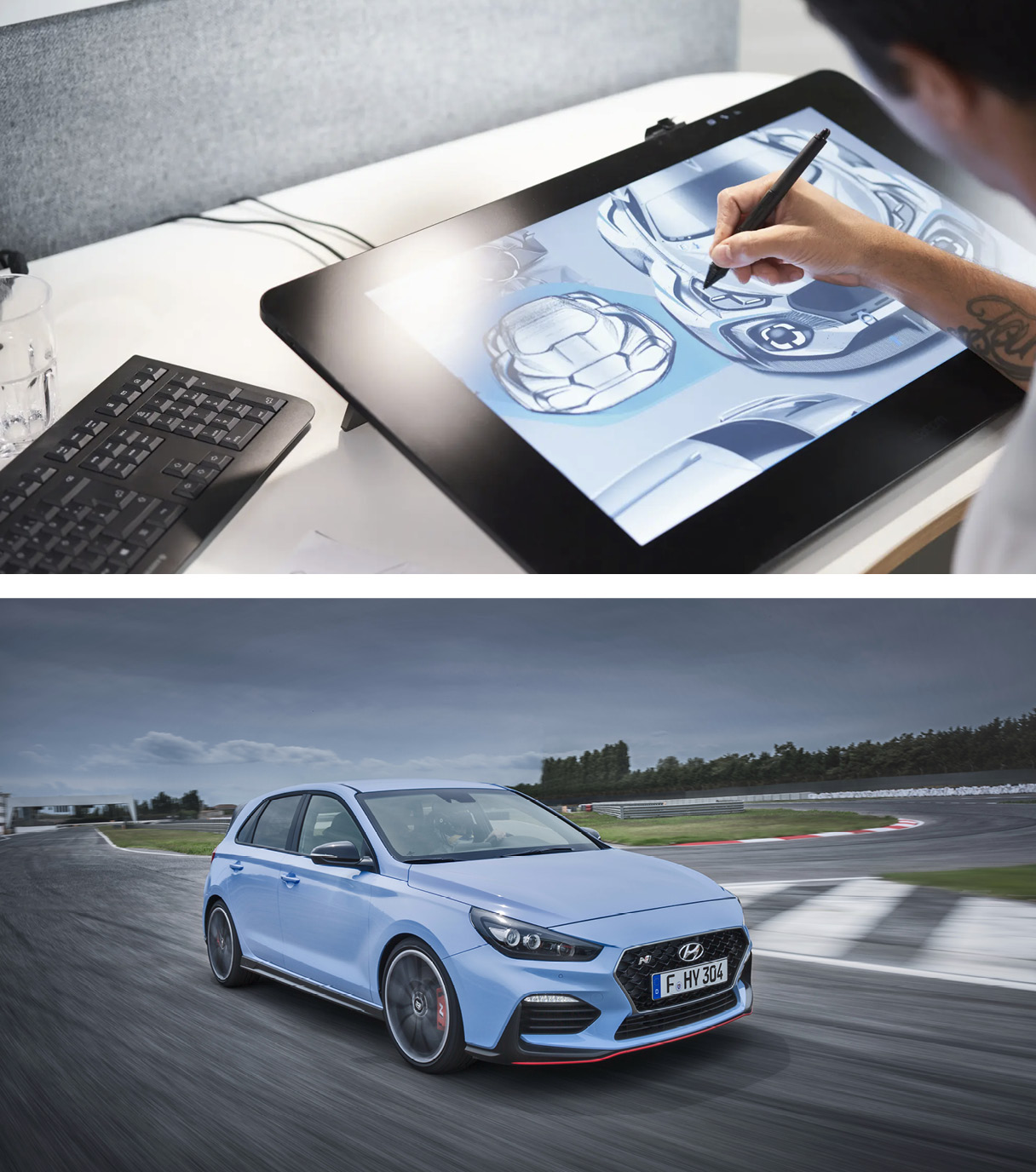 The Hyundai i30N is running on the circuit
