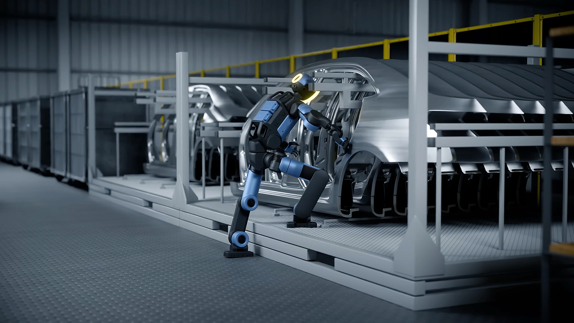 Industrial scene imagery showcasing smart factory and automated production processes