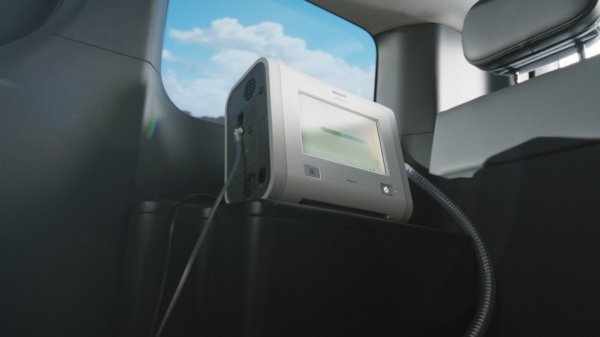 Supplying power to medical equipment inside the vehicle