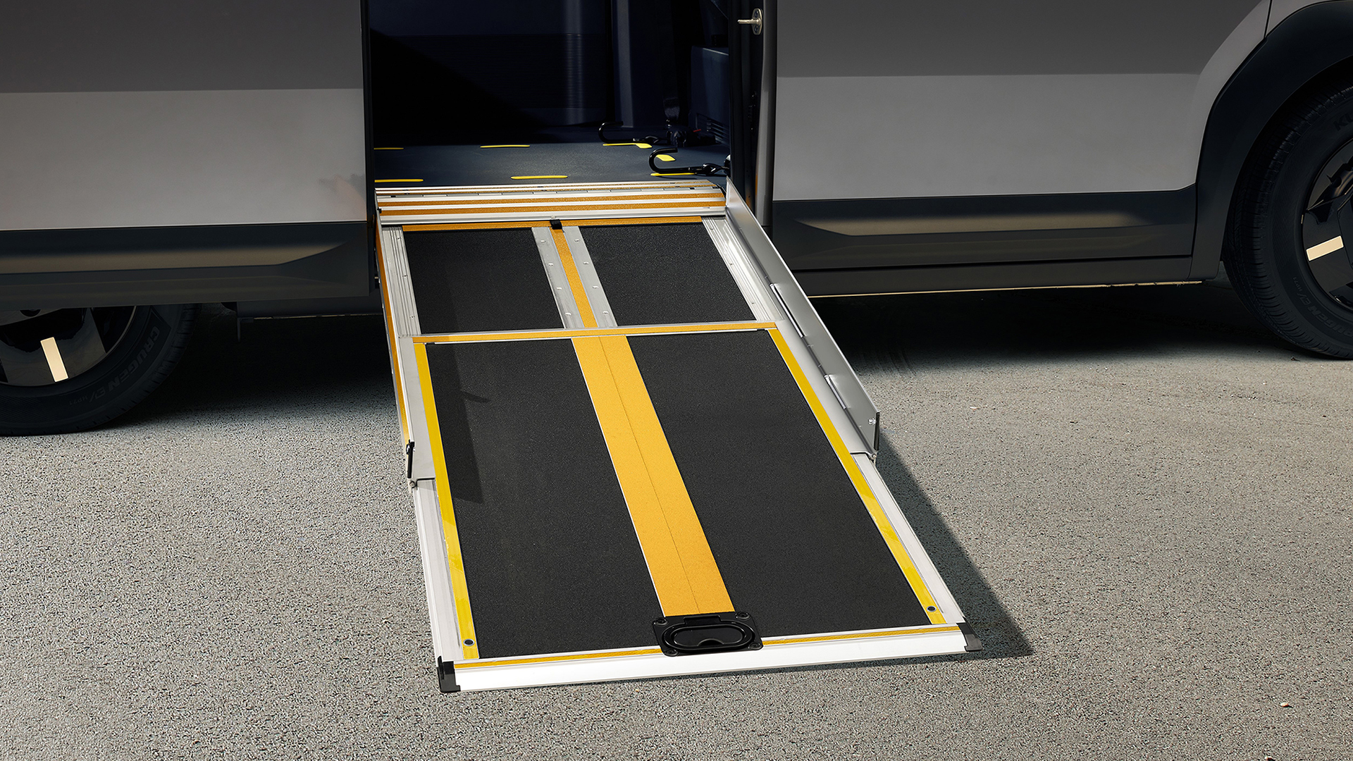 Wheelchair-access side ramp of the Kia PV5 WAV