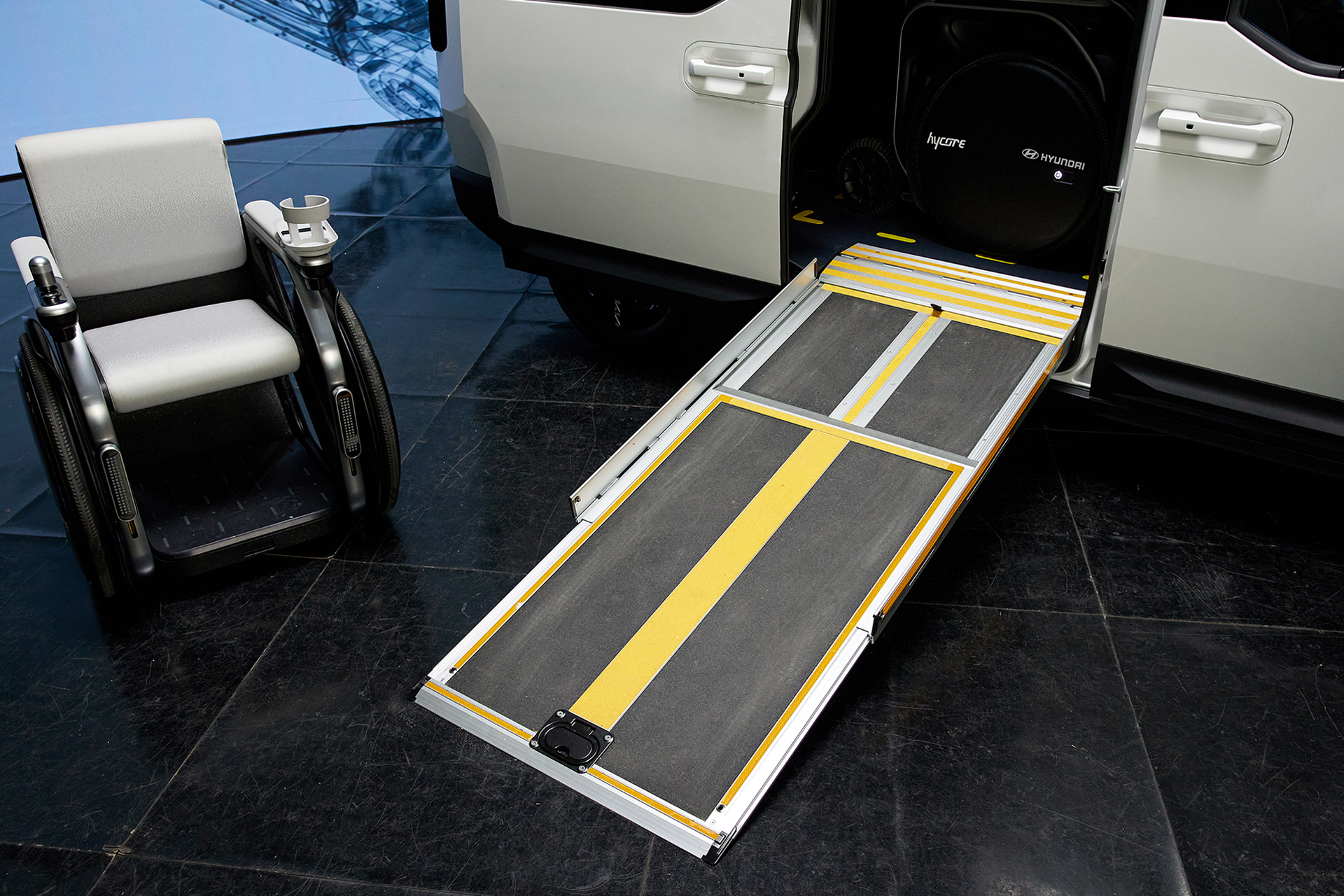 Wheelchair-access side ramp of the Kia PV5 WAV