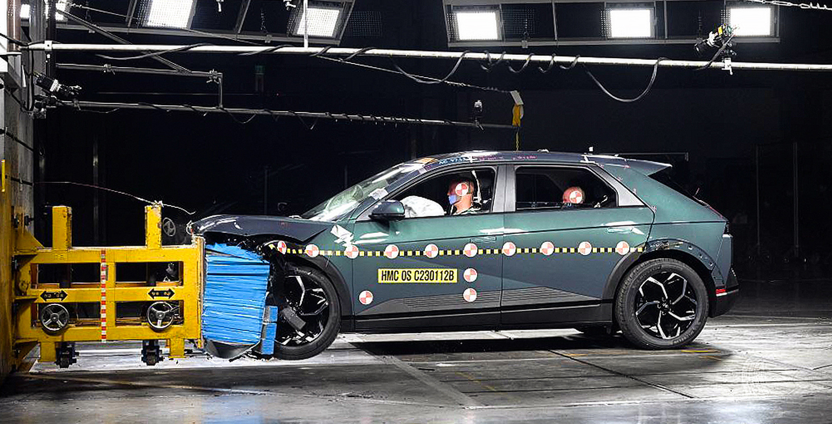 Vehicle undergoing a crash safety test
