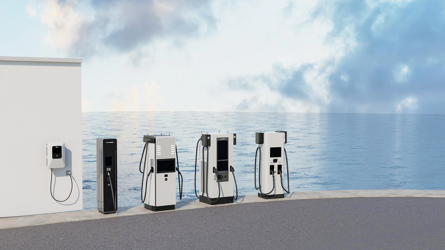 Image of EV chargers installed side by side outdoors